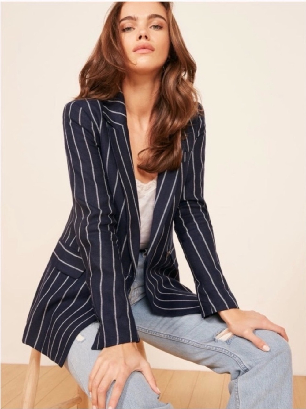 Reformation Verano 100% Linen Pinstripe Double Breasted Blazer XS - Picture 2 of 13